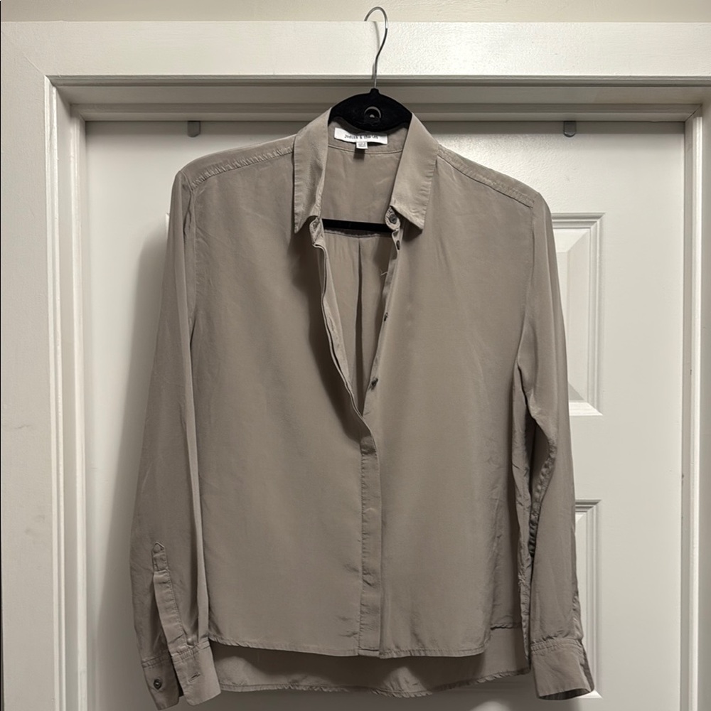 Tan Fitted Long Sleeve Button Down Blouse